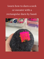 Load image into Gallery viewer, Learn how to darn a sock or sweater with a rectangular darn by hand. 
