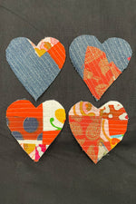 Load image into Gallery viewer, 4 heart shaped crumb quilt denim patches.
