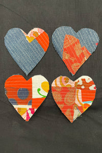 4 heart shaped crumb quilt denim patches.
