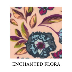 enchanted flora - blue peonies with maroon pistil, peach, green, yellow and maroon leaves on peach background - Oeko-tex 100 standard cotton