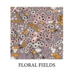 Load image into Gallery viewer, floral fields - small, daisy-like flowers in pink, mustard yellow and off-white on grey/purple background - Oeko-tex standard 100 cotton
