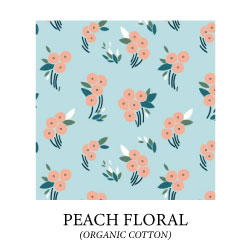 (peach floral) peach colored flowers on light blue background - organic cotton