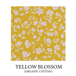 (yellow blossom) pink flowers on yellow background - organic cotton