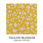 Load image into Gallery viewer, (yellow blossom) pink flowers on yellow background - organic cotton
