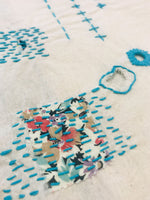 Load image into Gallery viewer, Close up of visible mending on muslin fabric.
